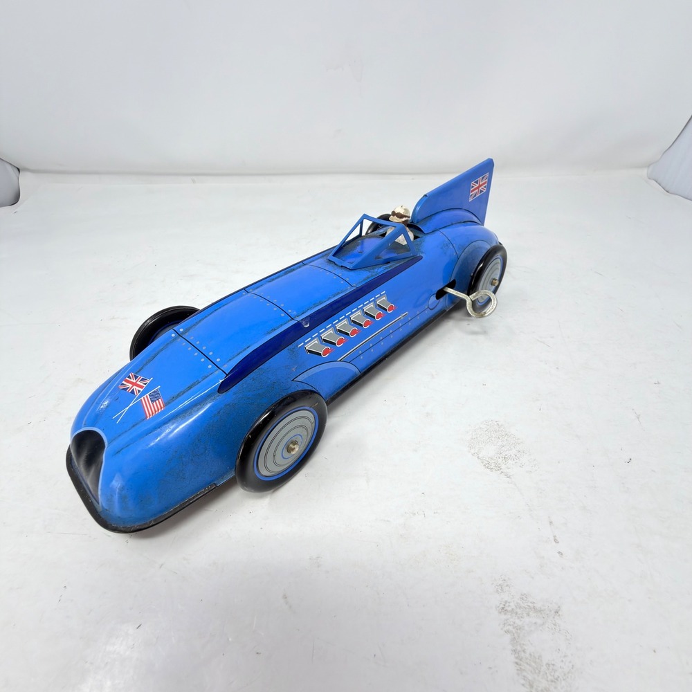 Schylling Bluebird Land Speed Record Car Blue Black Tin Wind Up Toy